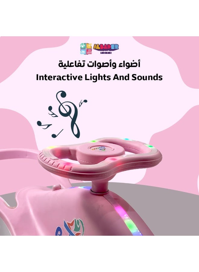 البدر سيارات ماجيك سوينغ للاطفال من البدر، سيارة ركوب تويستر ماجيك للاطفال مع عجلات LED، سيارة دفع للاطفال مع مقعد مضيء، سيارة ركوب سحرية تويستر اقوى وانعم للاطفال مع موسيقى، من البدر، زهري - Image 3